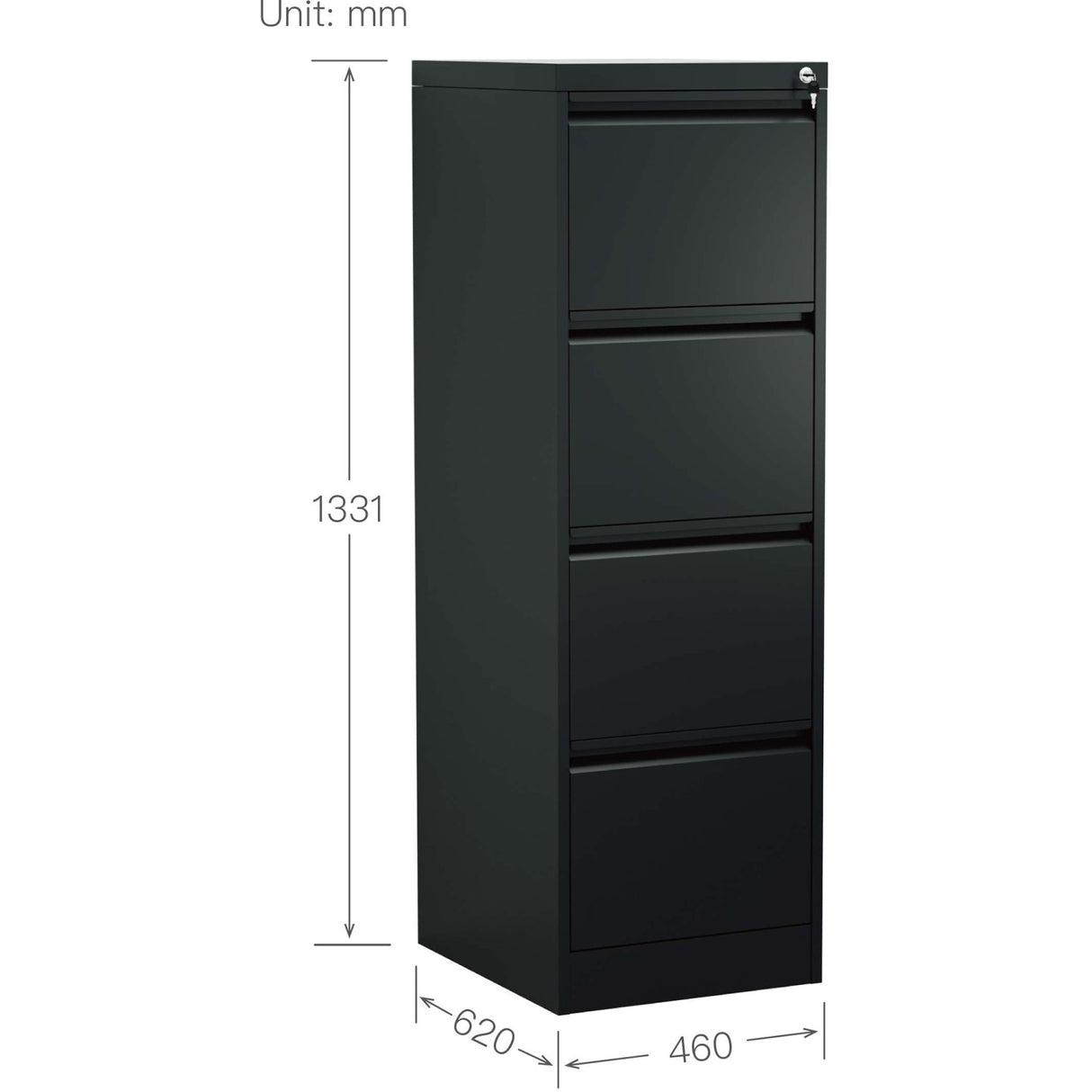 Professional Filing Cabinet 4 Drawer 460x620x1330mm Black | Mxdc3 Black