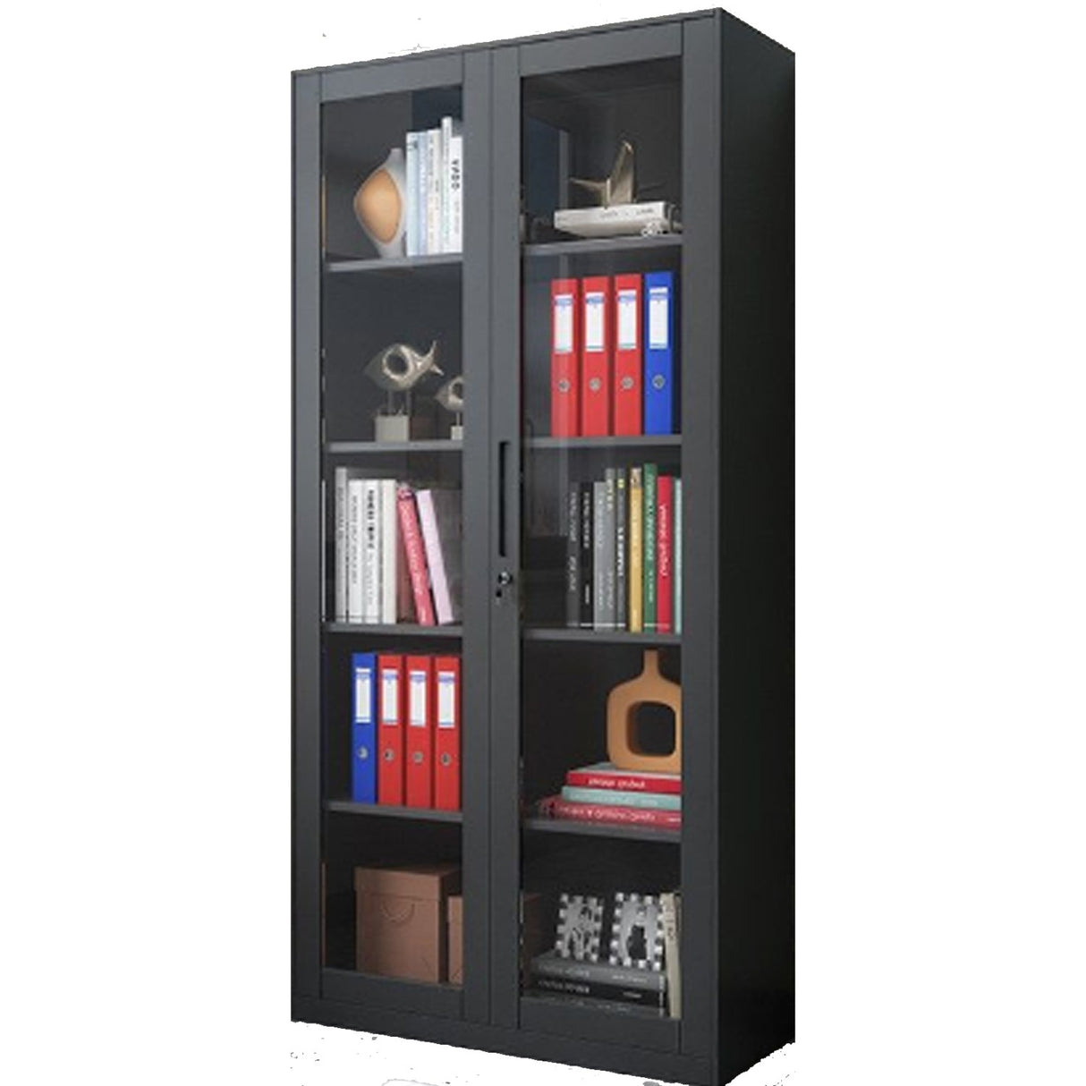 Commercial Steel Cabinet 2 Glass Doors 900x400x1850mm Black | Myoc13 Black