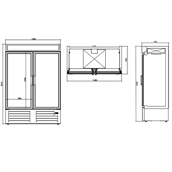 Double Glass Door Freezer Merchandiser 1000 L