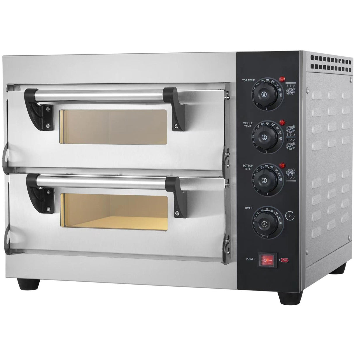 Commercial Pizza Oven Electric 2 Chambers 400x400mm 350°C Mechanical Controls 5.2k W 230 V 600x520x480mm | Ps442