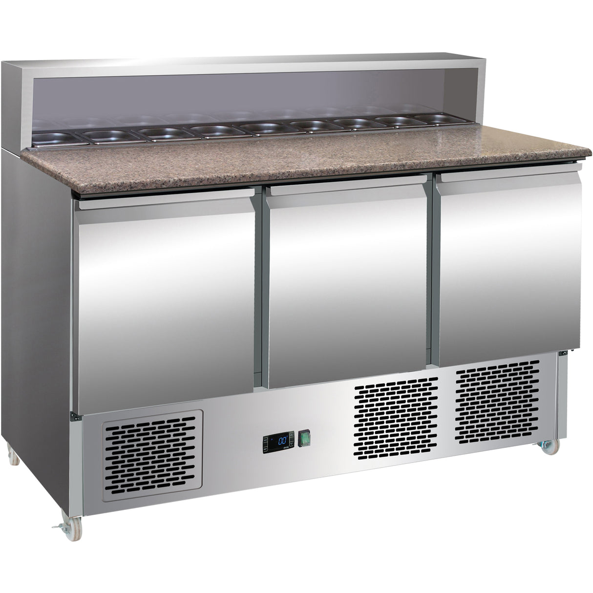 Pizza Prep Table 3 Doors Stainless Steel Pizza Top 8x Gn1/6 Depth 700mm | Thps903