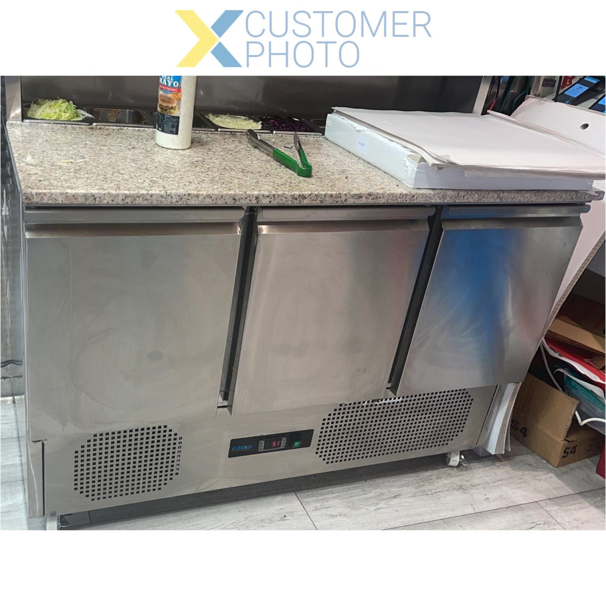 Pizza Prep Table 3 Doors Stainless Steel Pizza Top 8x Gn1/6 Depth 700mm | Thps903