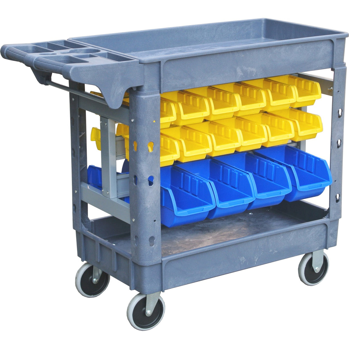 Professional 2 Tier Utility Trolley With Storage Bin Rack &Amp; 42 Plastic Bins 227kg Capacity 950x650mm | Psb9565242 A