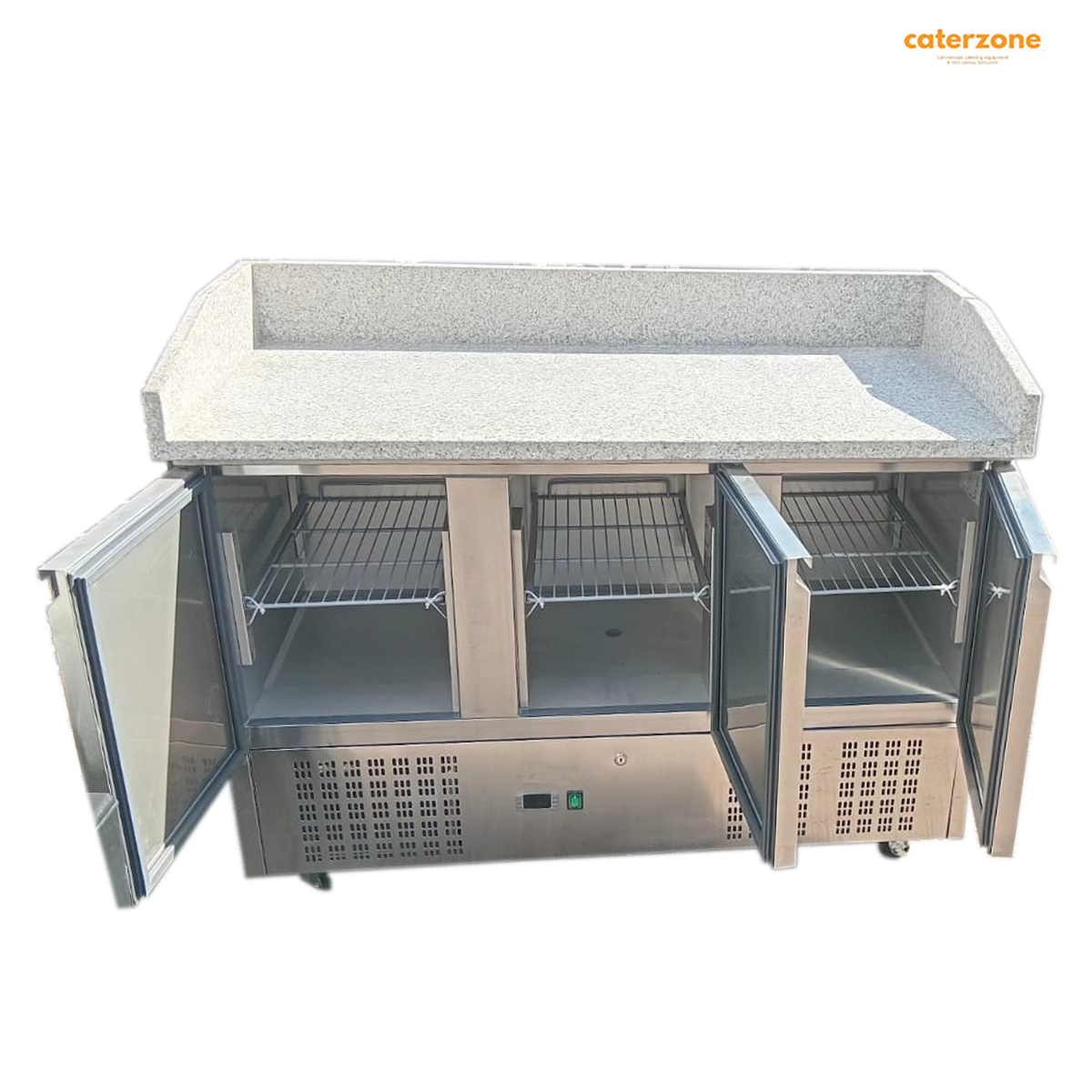 Pizza counter fridge 3 doors marble top Depth 140X70X94cm - B Grade
