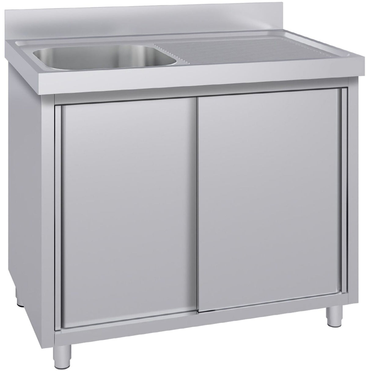 Commercial Stainless Steel Sink With Cupboard &Amp; Splashback 1 Bowl Left Side 1200x600x850mm | Qnh1002