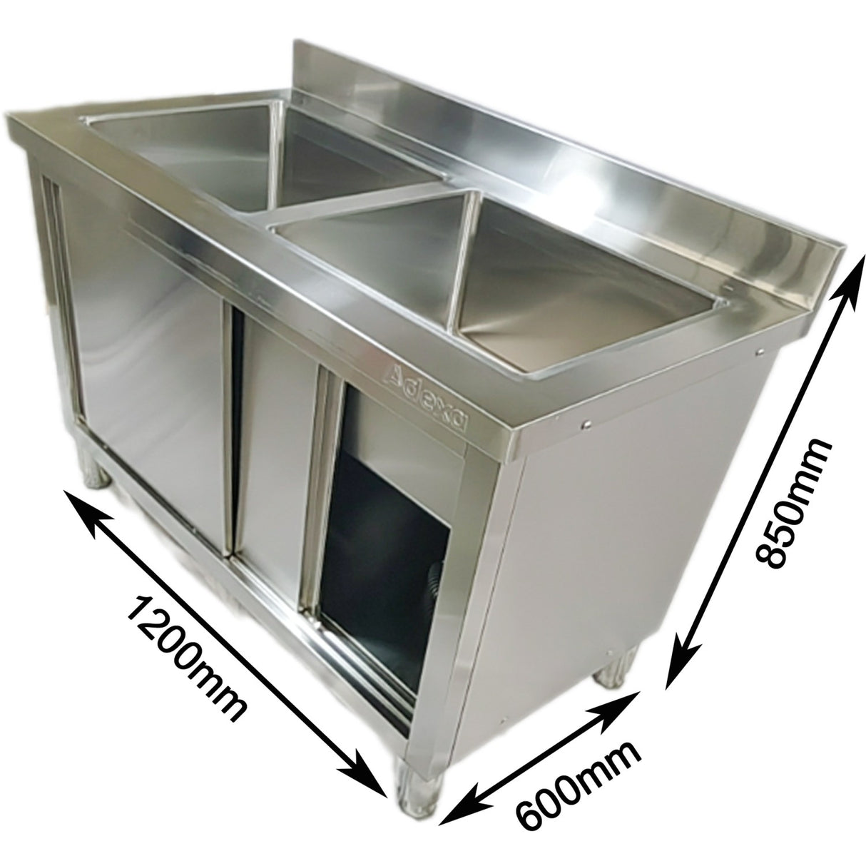 Commercial Stainless Steel Sink With Cupboard &Amp; Splashback 2 Bowls 1200x600x850mm | Qnh1004