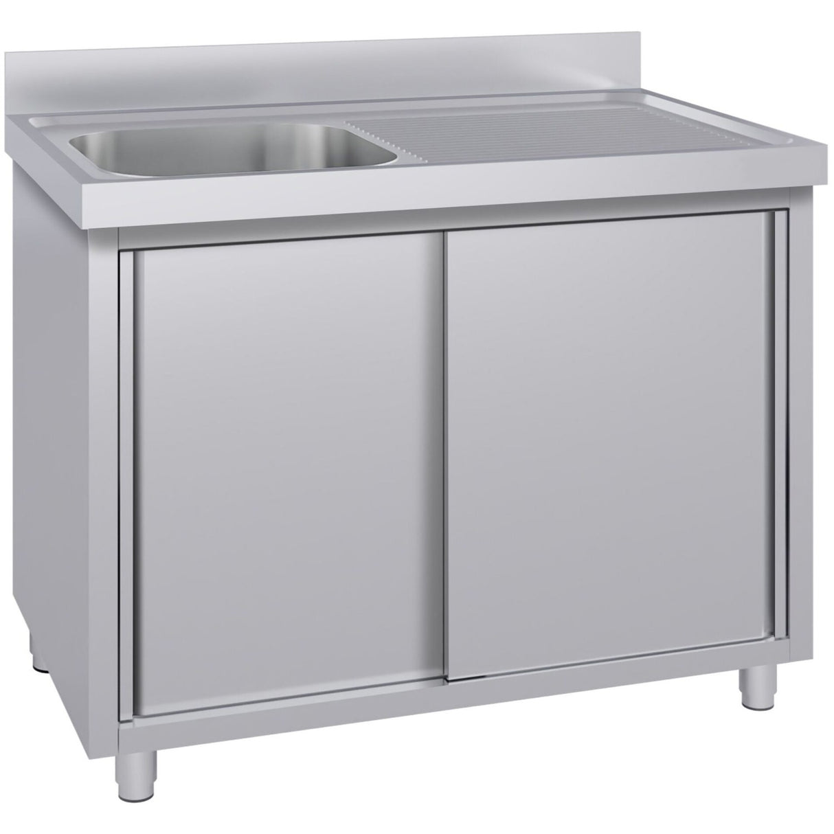 Commercial Stainless Steel Sink With Cupboard &Amp; Splashback 1 Bowl Left Side 1500x600x850mm | Qnh1006
