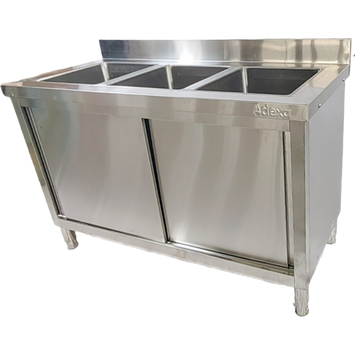 Commercial Stainless Steel Sink With Cupboard &Amp; Splashback 3 Bowls 1500x600x850mm | Qnh1010