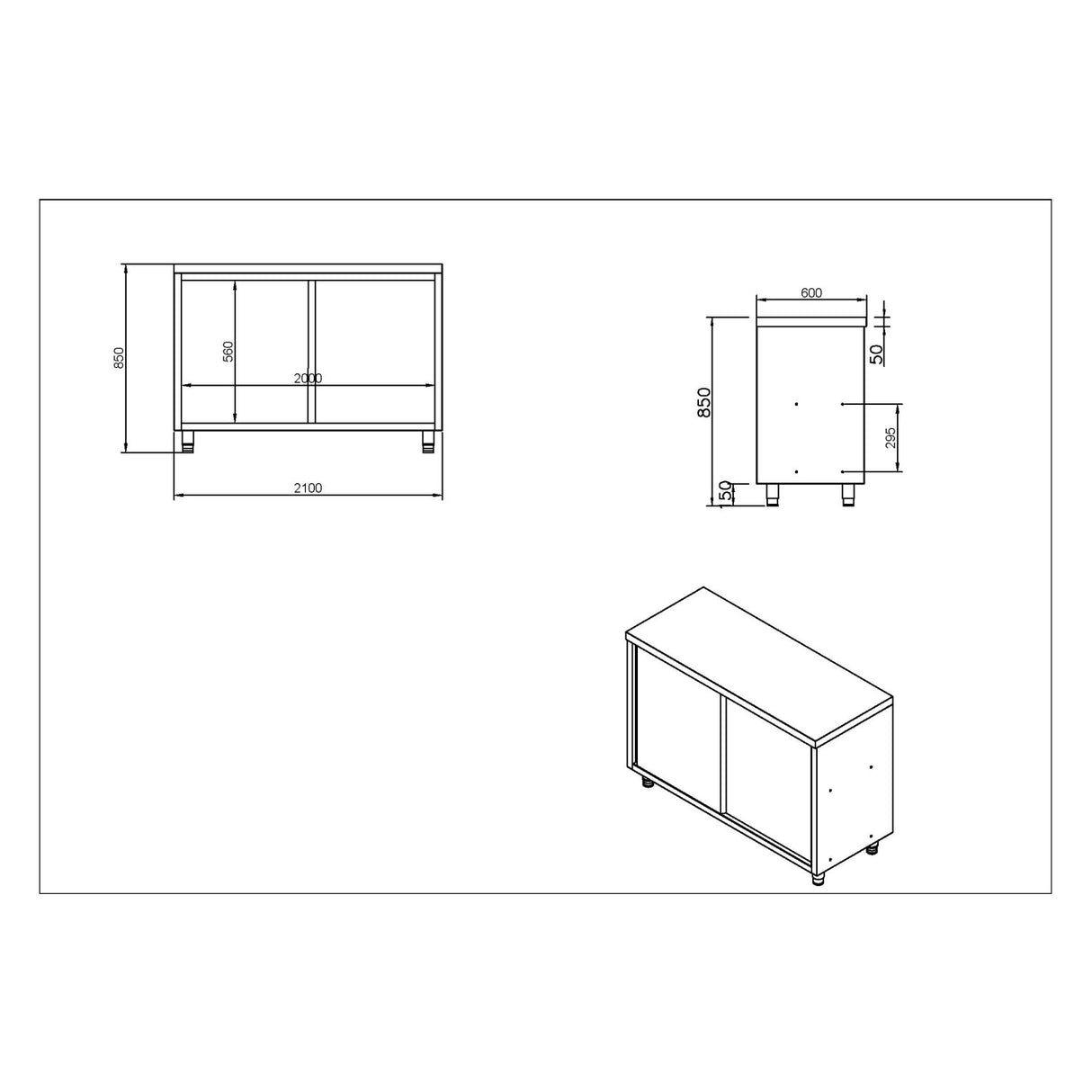 Commercial Stainless Steel Sliding Door Work Table Cabinet With Shelf 2100x600x850mm | Qnh308
