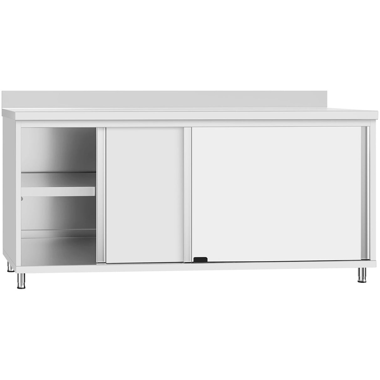 Commercial Stainless Steel Sliding Door Work Table Cabinet With Shelf And Backsplash 1800x700x950mm | Qnh830