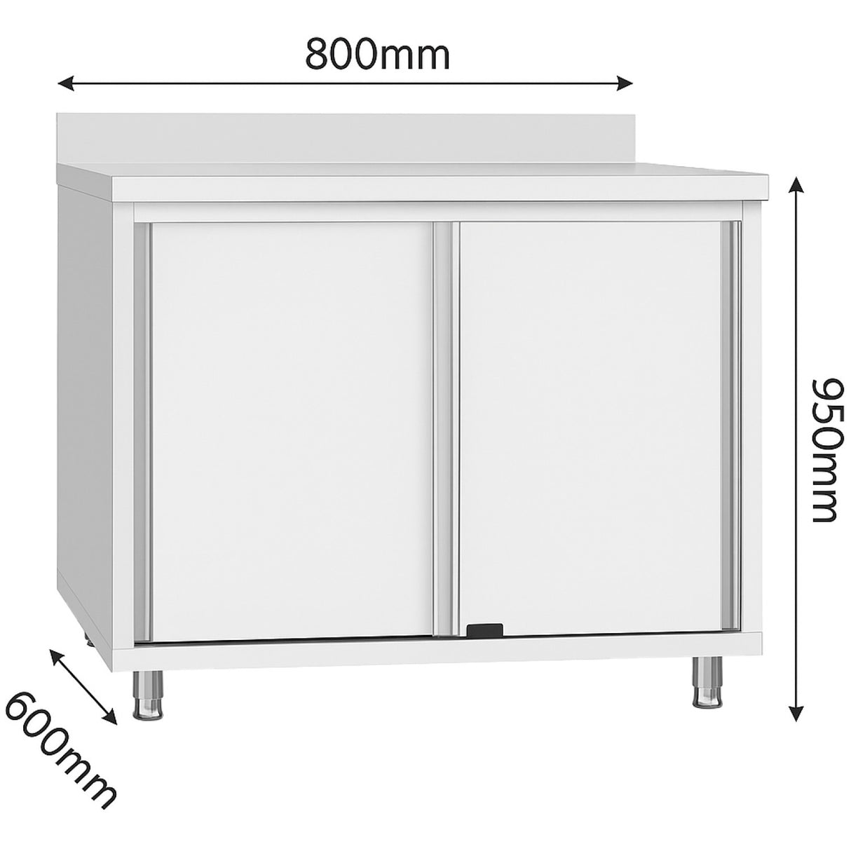 Commercial Stainless Steel Sliding Door Work Table Cabinet With Shelf And Backsplash 800x600x950mm | Qnh810