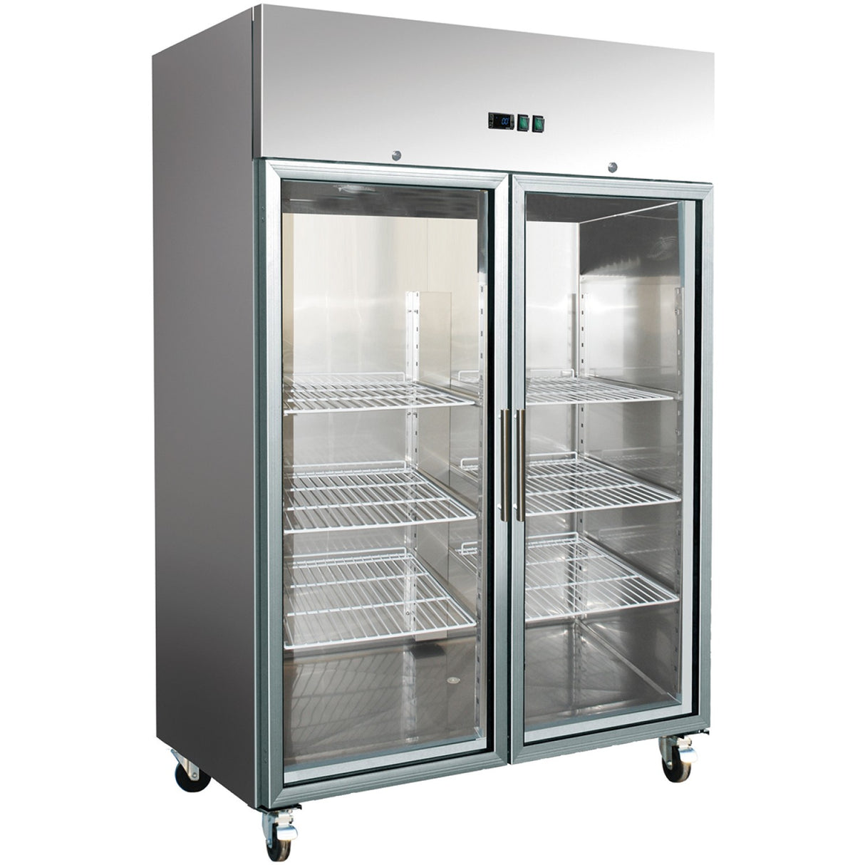 1300lt Commercial Freezer Stainless Steel Upright Cabinet Twin Glass Door Gn2/1 Ventilated Cooling |  F1400 Vglass