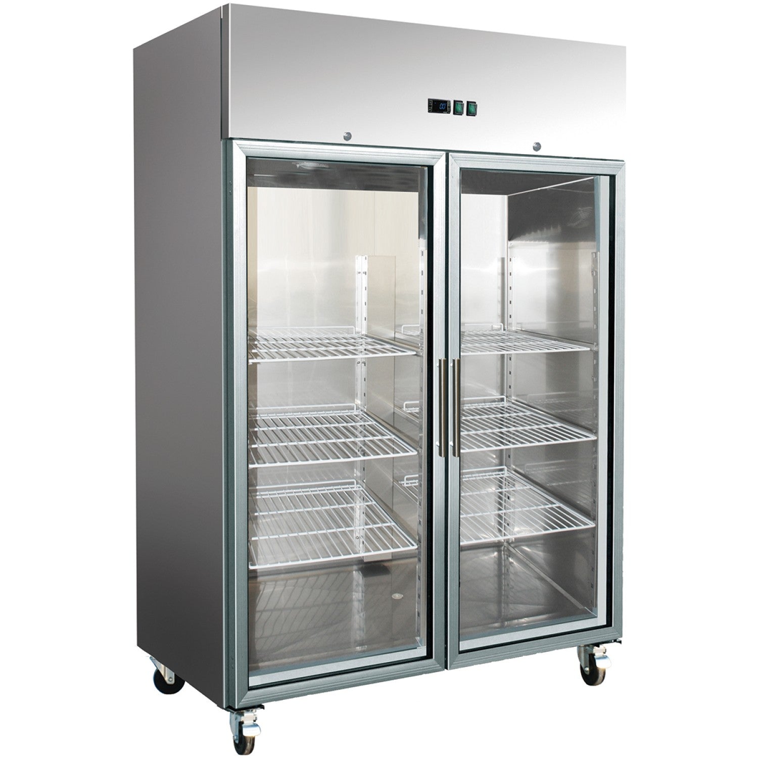 1300lt Commercial Freezer Stainless Steel Upright Cabinet Twin Glass Door Gn2/1 Ventilated Cooling |  F1400 Vglass