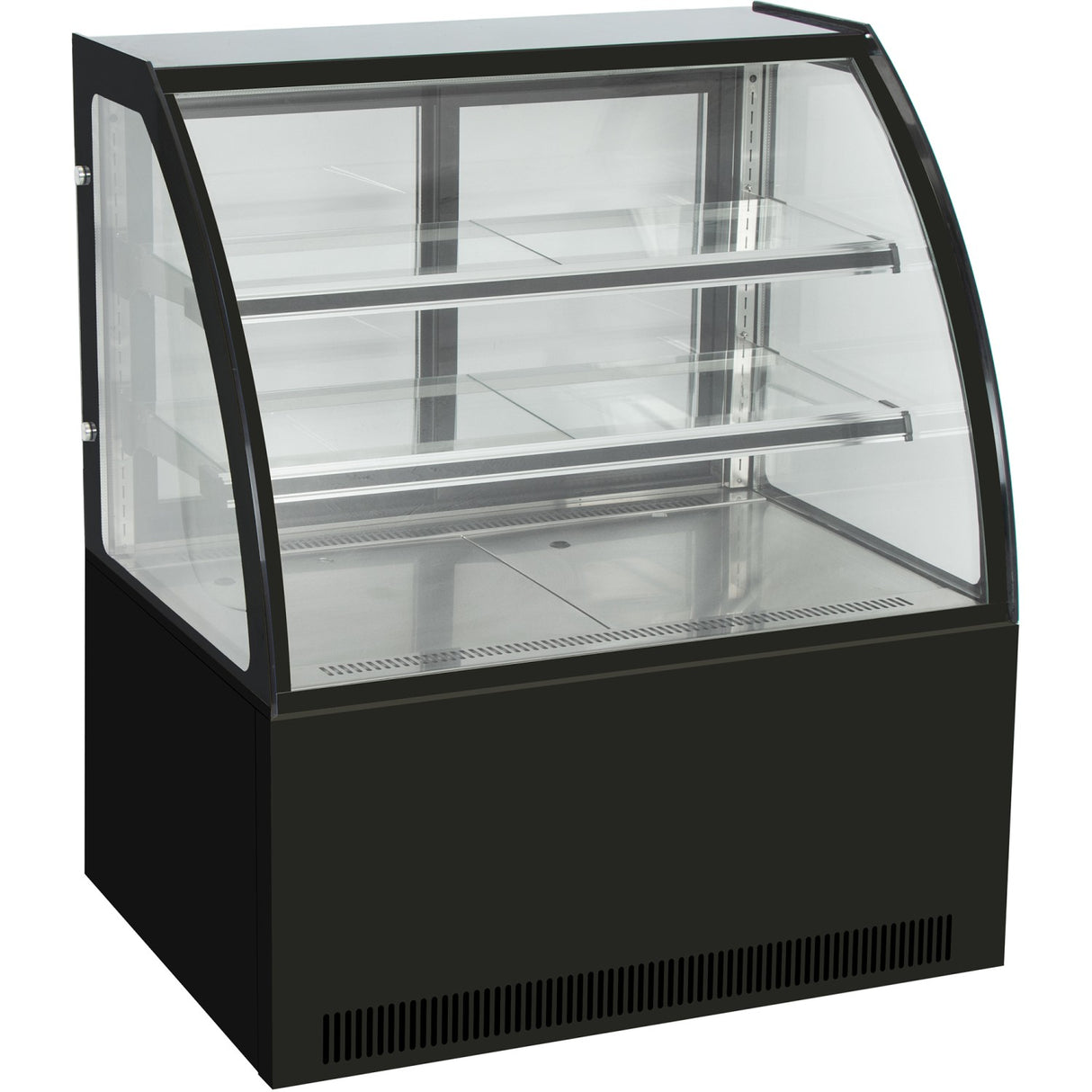 Cake Counter Curved Front 1000x700x1200mm 2 Shelves Black Base Led | Gn1000 C2 Black