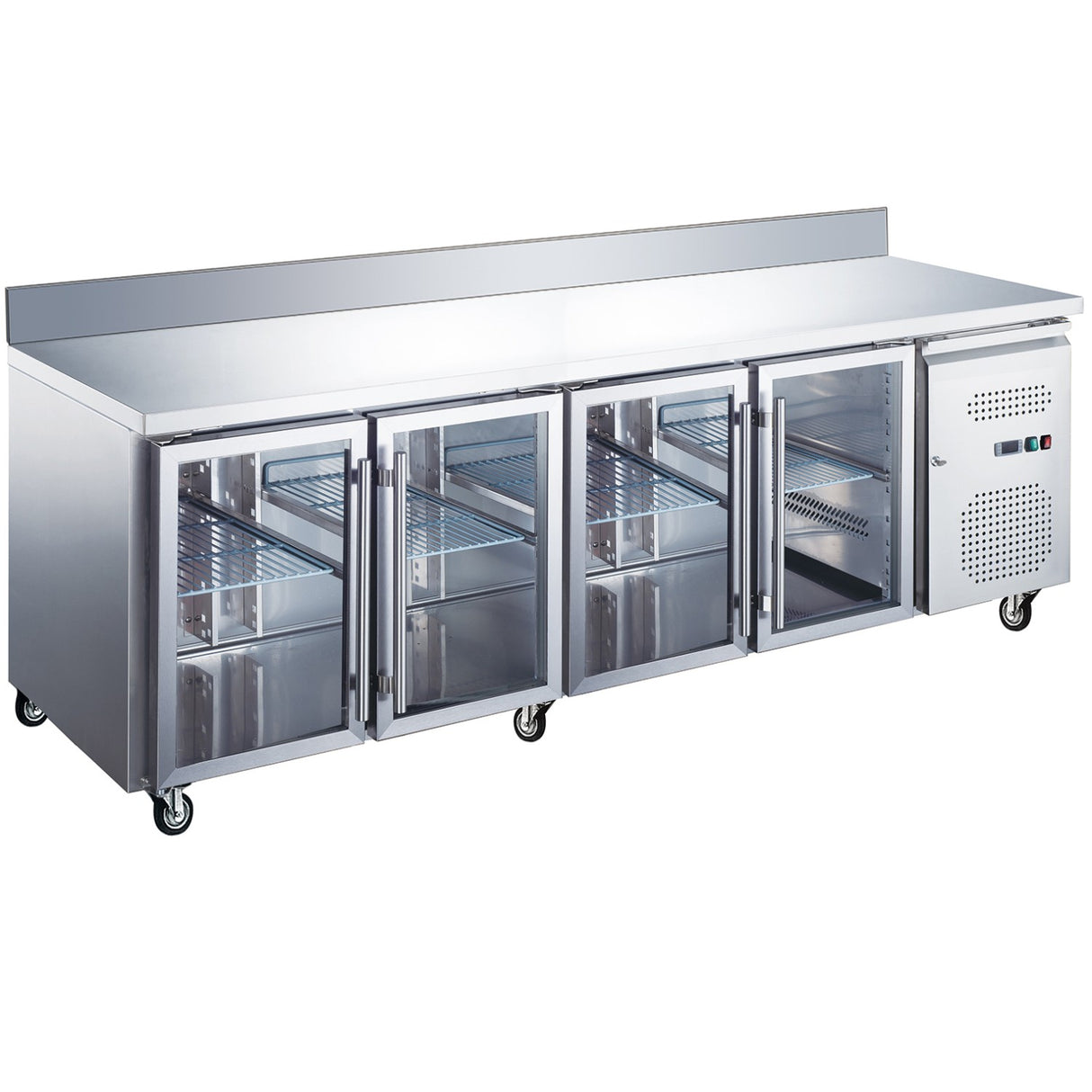 Commercial Refrigerated Counter With Upstand 4 Glass Doors Depth 700mm | Rg42 Vglass