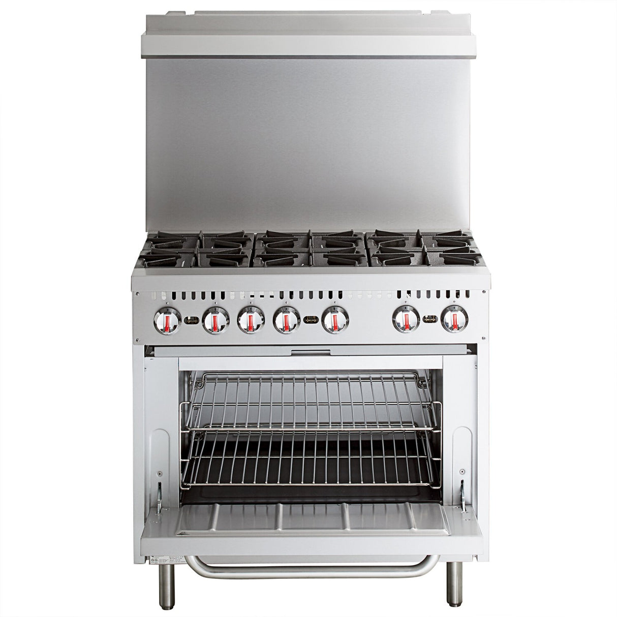 Professional Stainless Steel Gas Range Oven (8k W/Hr) With 6 Burners (36k W/Hr) And Removable Overshelf | Rgr36 X