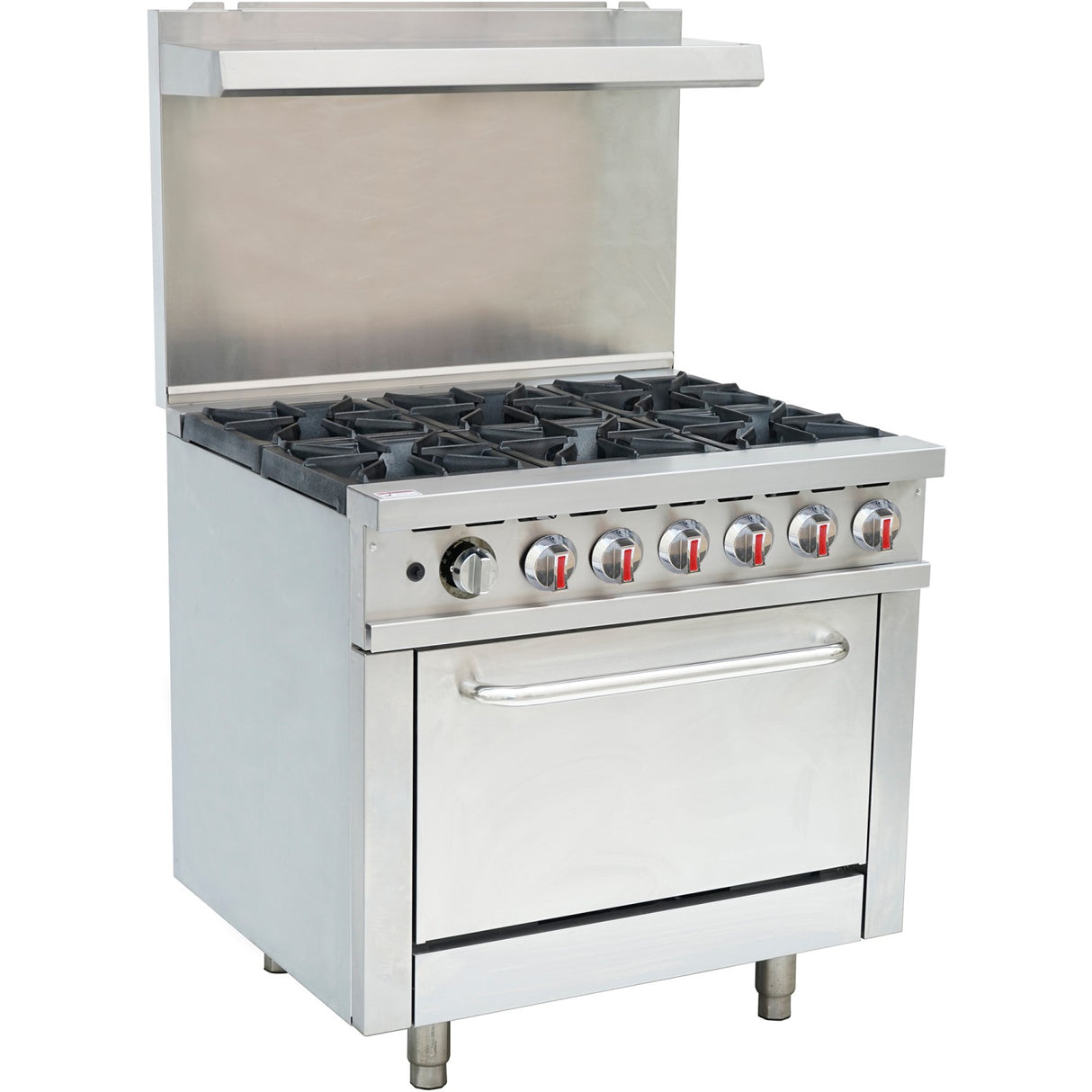 Professional Stainless Steel Gas Range Oven (8k W/Hr) With 6 Burners (36k W/Hr) And Removable Overshelf | Rgr36 X