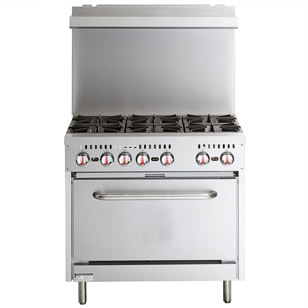 Professional Stainless Steel Gas Range Oven (8k W/Hr) With 6 Burners (36k W/Hr) And Removable Overshelf | Rgr36 X
