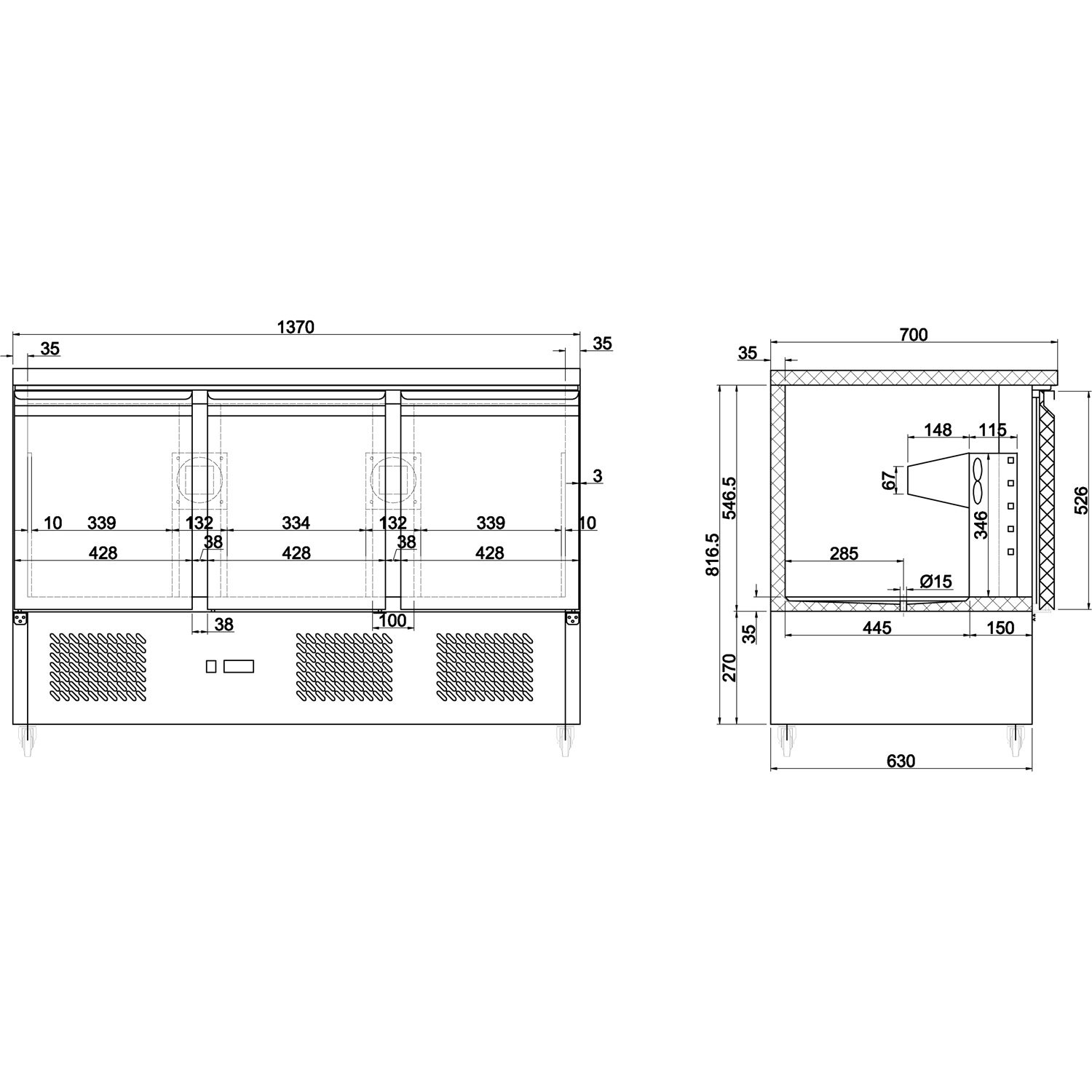 Refrigerated Prep Counter Marble Top 3 Doors |  Mts93