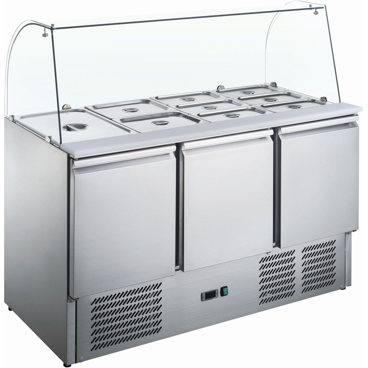 Saladette Prep Counter With Glass Top 1365x700x1350mm 3 Doors | S903 Cg