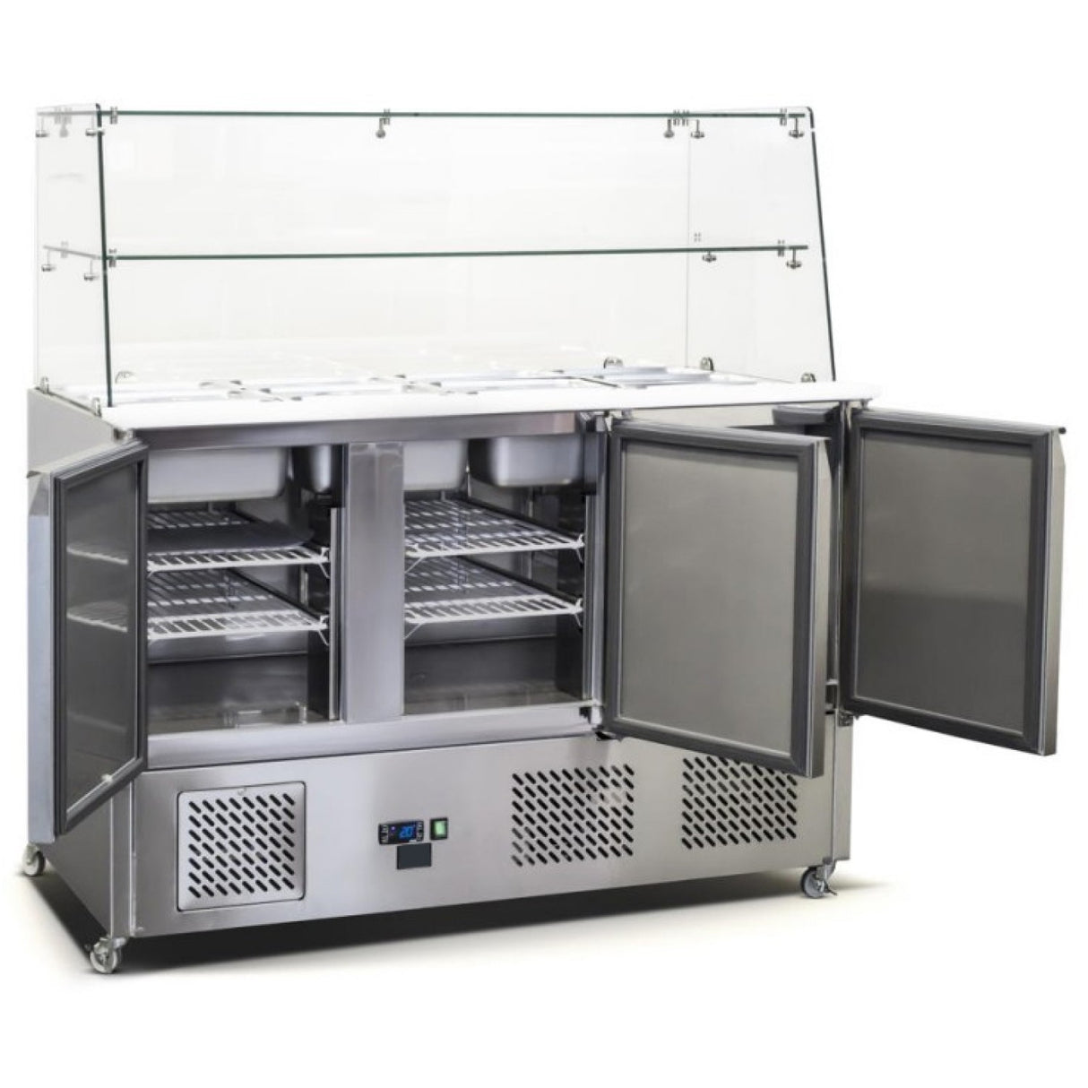Commercial Saladette Fridge Glass Top 3 Doors | S93 Sq