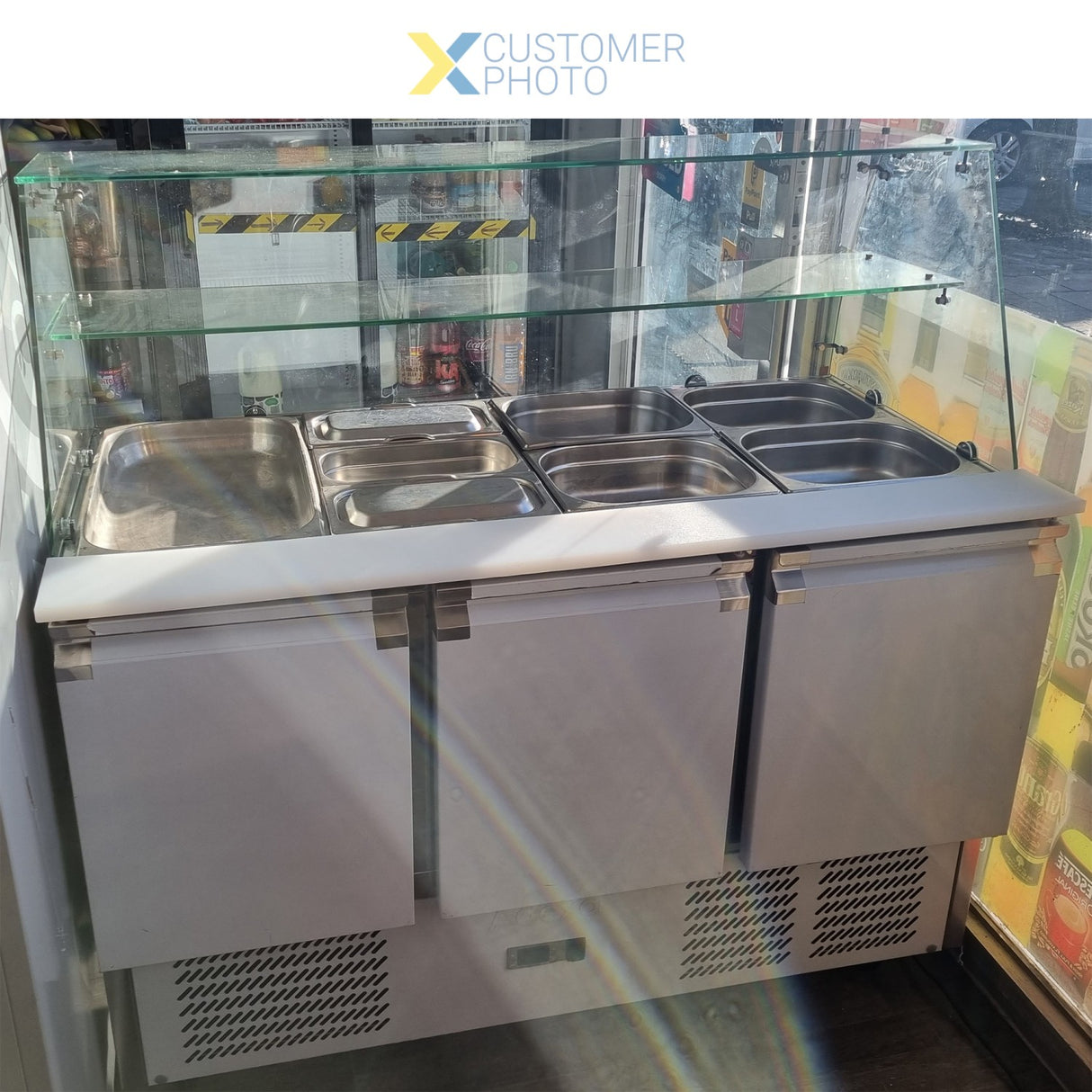 Commercial Saladette Fridge Glass Top 3 Doors | S93 Sq