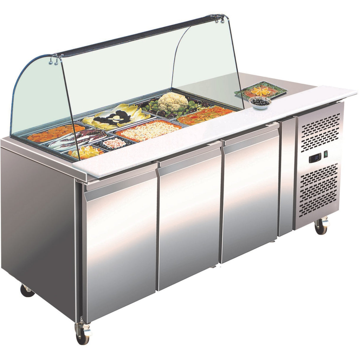 Saladette Prep Counter Glass Top 1795x700x1365mm 3 Doors | Sal31
