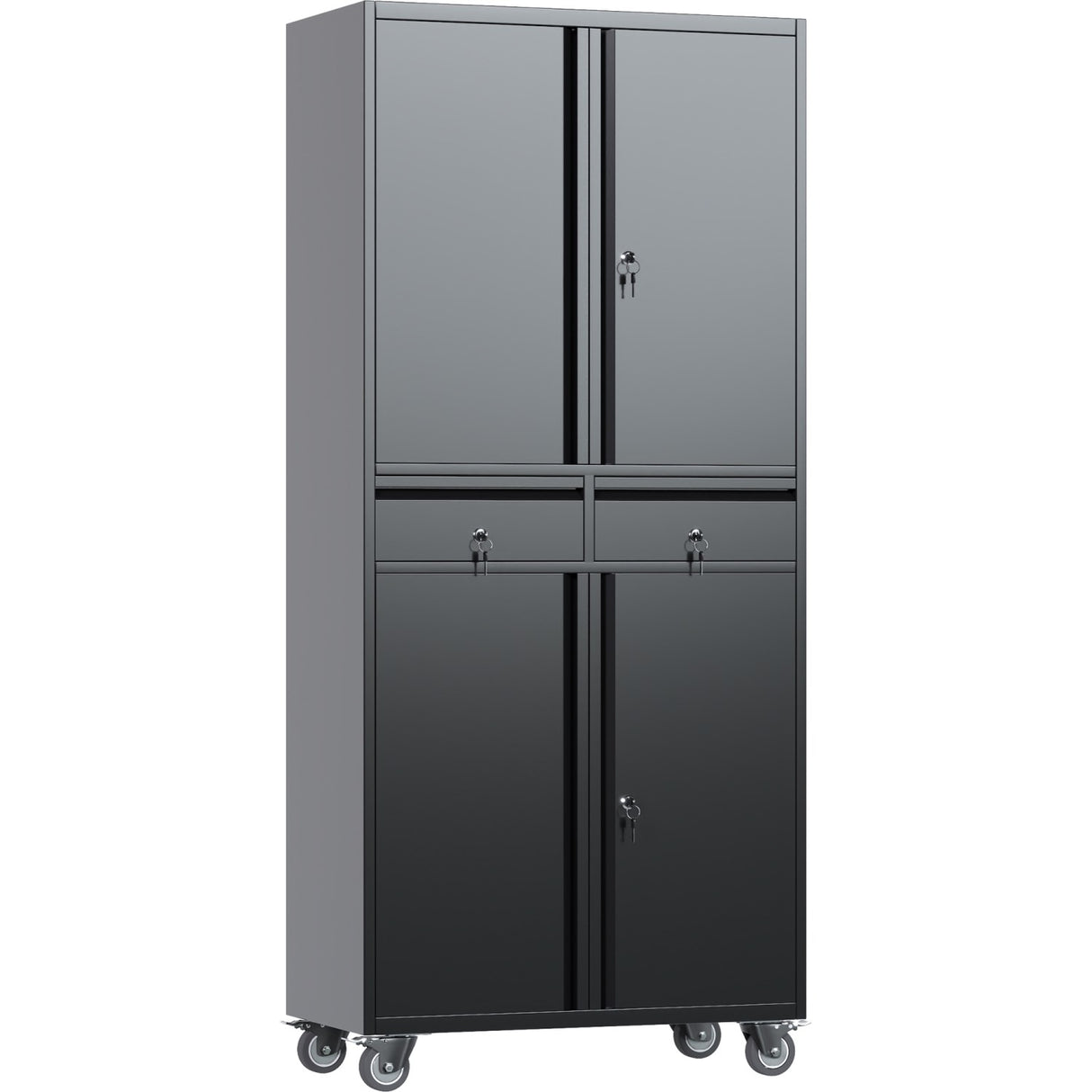 Commercial Mobile Black Steel Cabinet 4 Doors 2 Drawers 760x380x1800mm | Sart210
