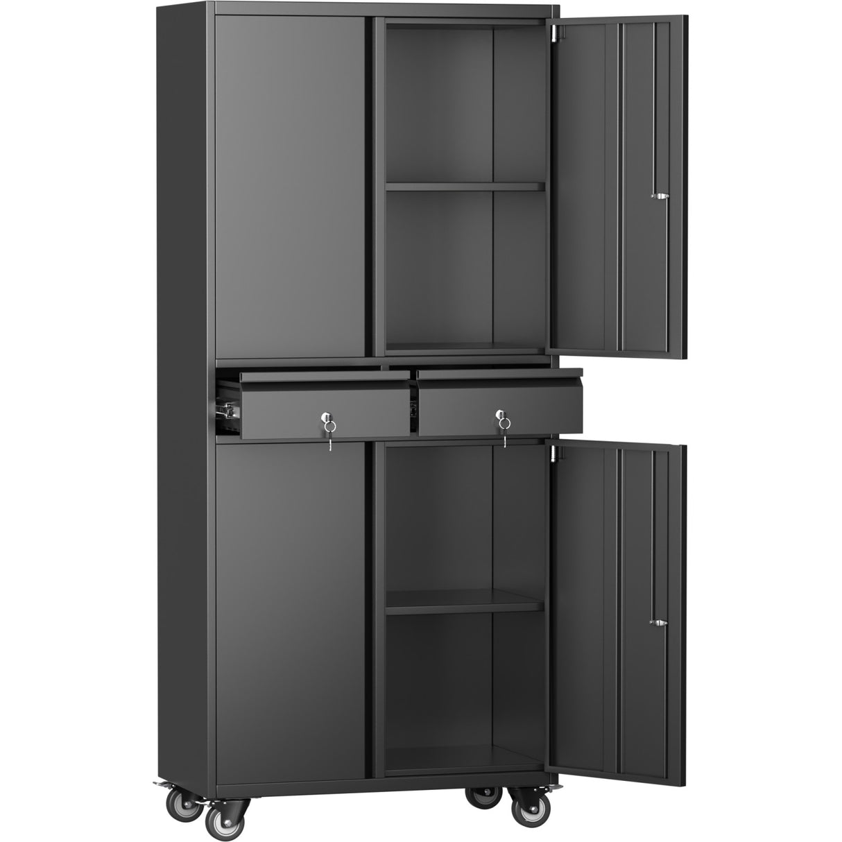 Commercial Mobile Black Steel Cabinet 4 Doors 2 Drawers 760x380x1800mm | Sart210