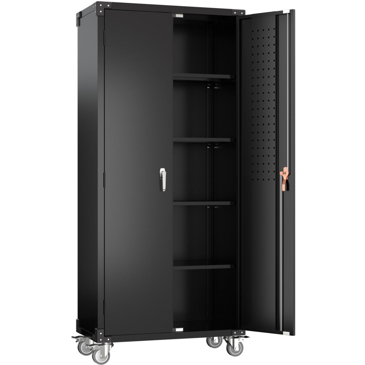 Professional Black 2 Door Lockable Steel Tool Cabinet With 4 Adjustable Shelves 800x420x1830mm | Sart214