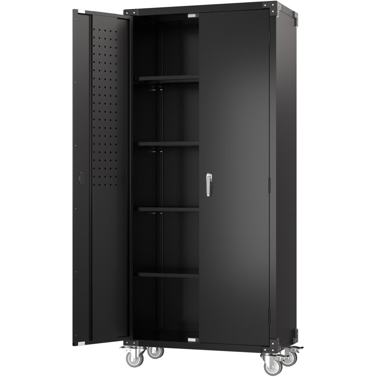 Professional Black 2 Door Lockable Steel Tool Cabinet With 4 Adjustable Shelves 800x420x1830mm | Sart214