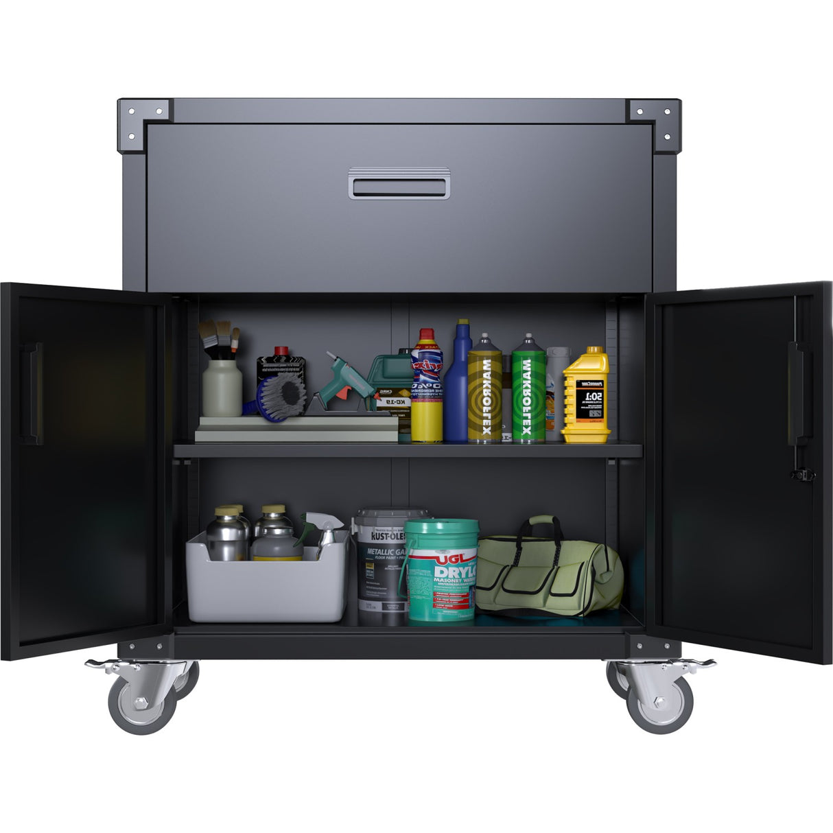 Professional Mobile Black 2 Door 1 Drawer Steel Tool Cabinet 800x420x900mm | Sart222