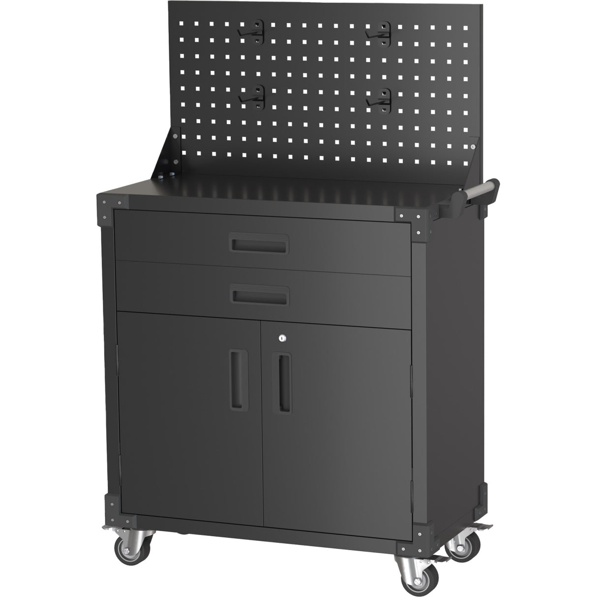 Professional Mobile Black 2 Door 2 Drawer Pegboard Steel Tool Cabinet 800x420x1320mm | Sart224