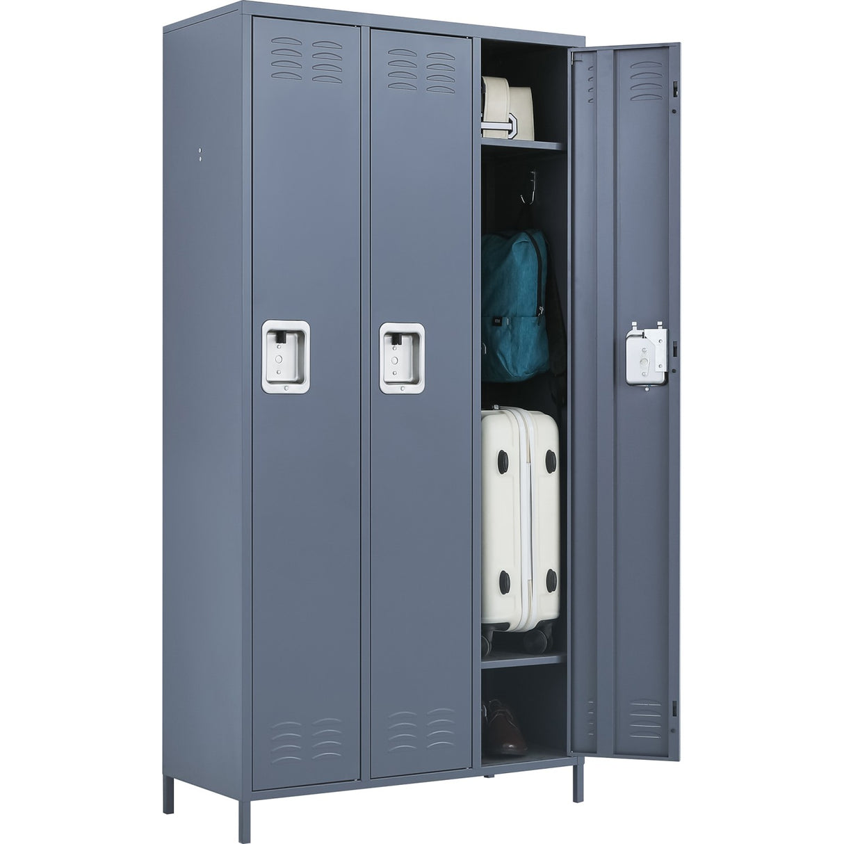 Commercial Grey 3 Door Locker With 2 Shelves 900x400x1830mm | Sart236