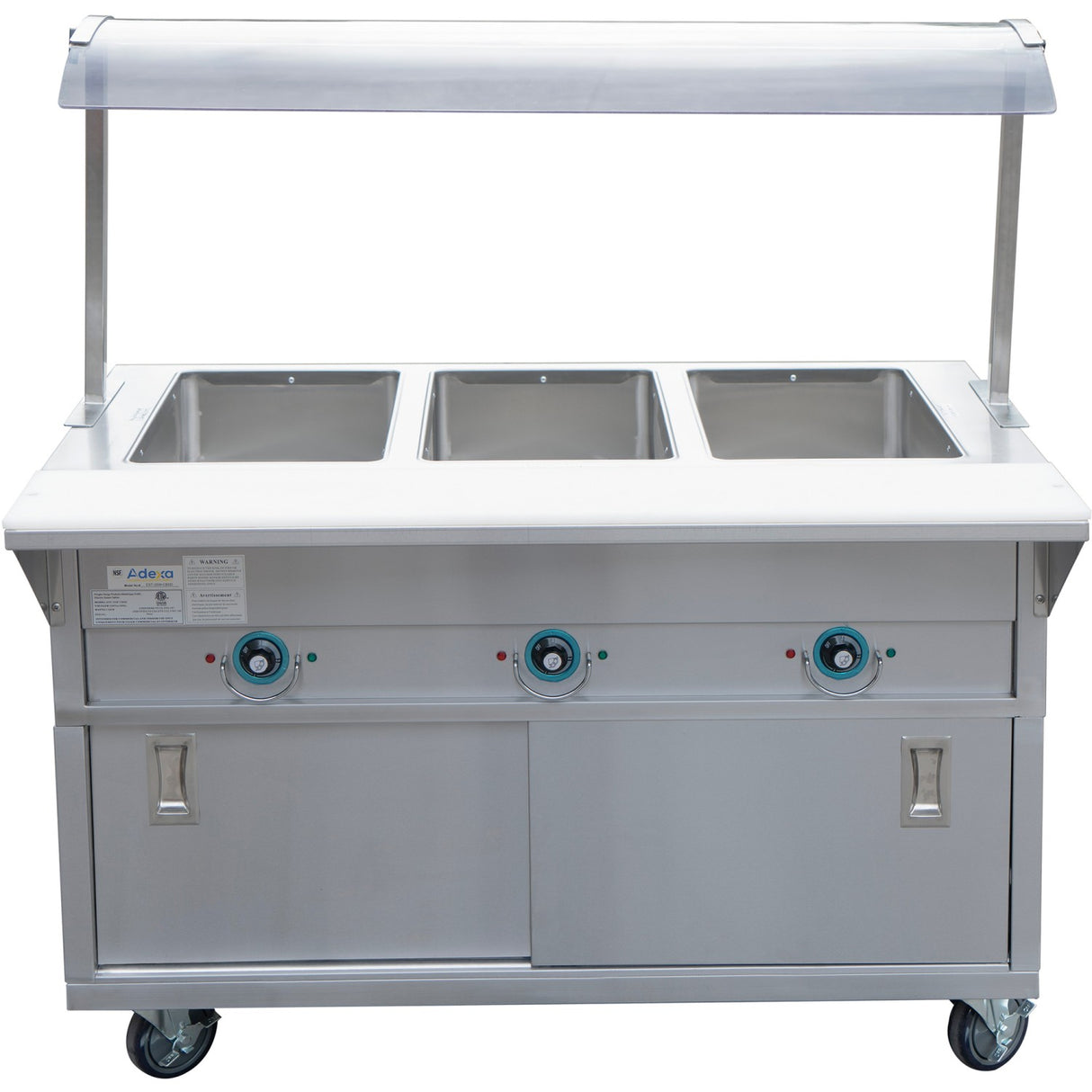 Mobile Bain Marie With Cupboard &Amp; Sneeze Guards 3x Gn1/1 |  Est3 Swcbsd Sasg1648
