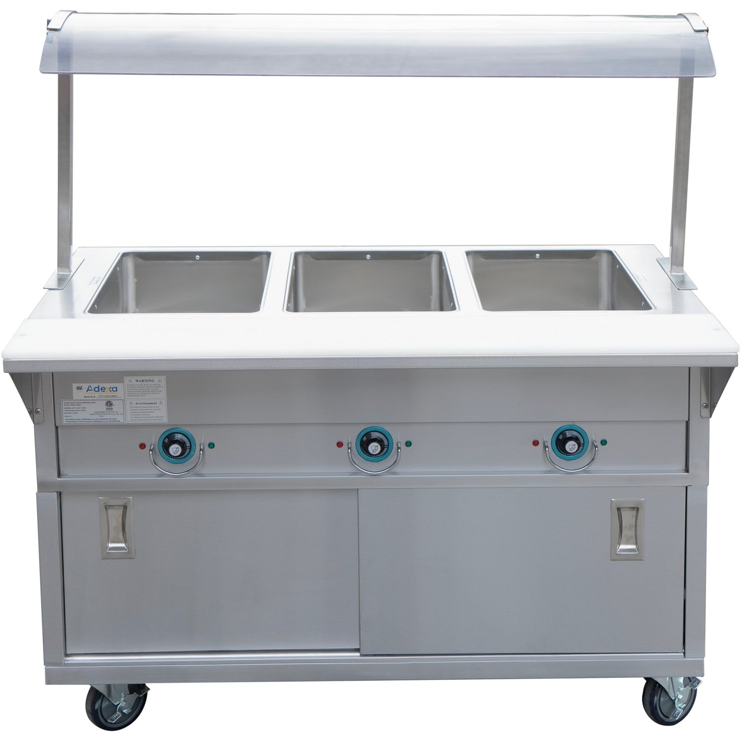 Mobile Bain Marie With Cupboard &Amp; Sneeze Guards 3x Gn1/1 |  Est3 Swcbsd Sasg1648