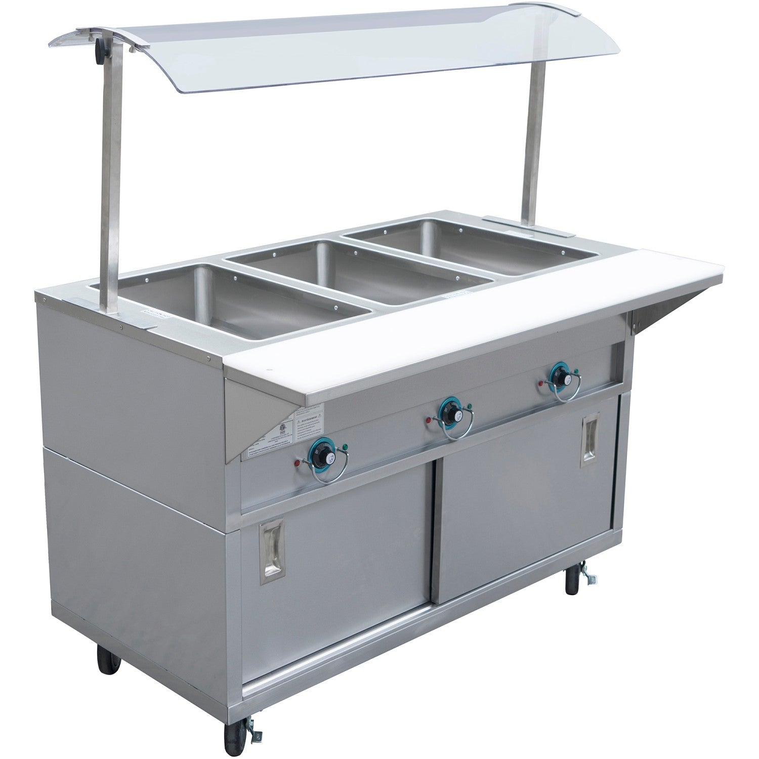 Mobile Bain Marie With Cupboard &Amp; Sneeze Guards 3x Gn1/1 |  Est3 Swcbsd Sasg1648