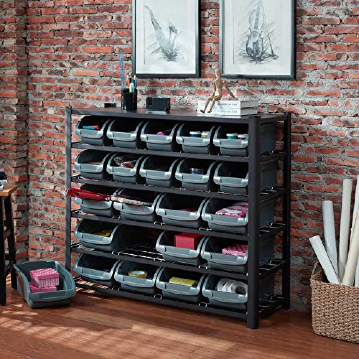 Professional Heavy Duty 5 Tier Bin Rack With 22 Plastic Storage Bins 1120x390x1010mm | Sbrhd2250