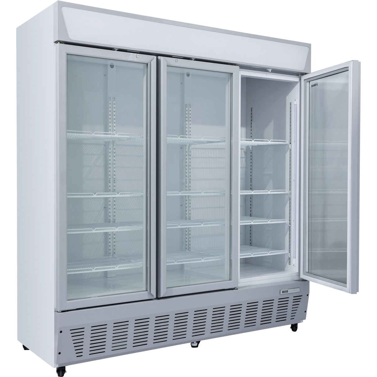 Commercial Display Refrigerator Upright 1580 Litres Triple Hinged Glass Door Led Canopy Grey | Scc1727