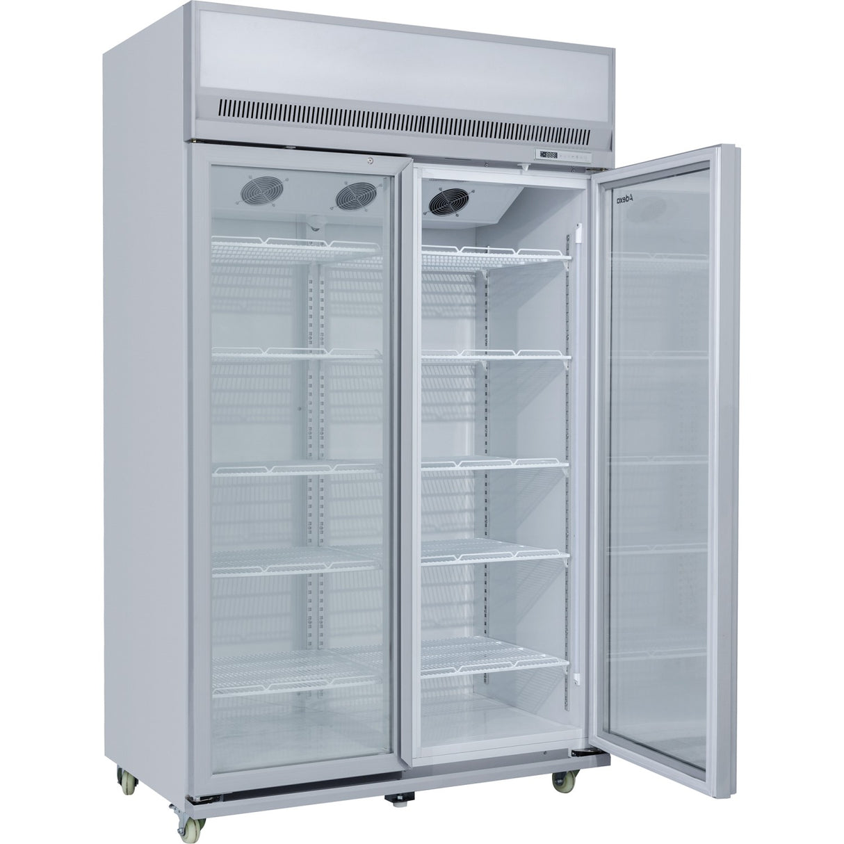 Commercial Display Refrigerator Upright 1020 Litres Double Hinged Glass Door Led Canopy Grey | Scm1127