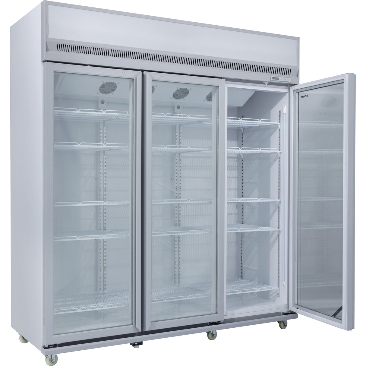 Commercial Display Refrigerator Upright 1580 Litres Triple Hinged Glass Door Led Canopy Grey | Scm1727