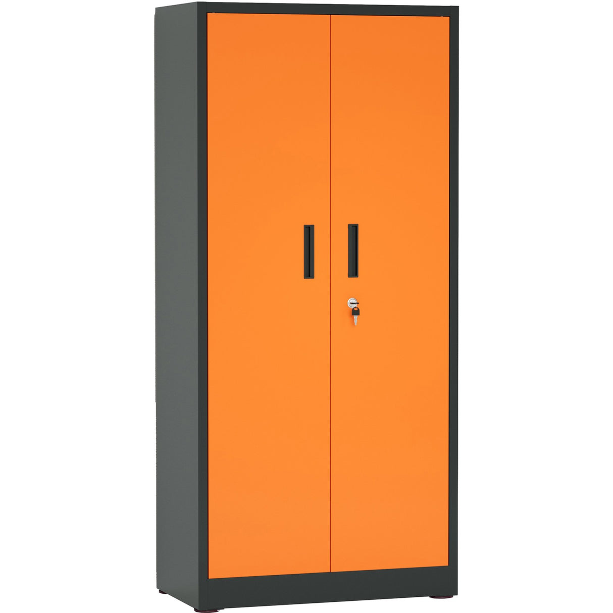 Heavy Duty Grey And Orange 2 Door Lockable Steel Tool Cabinet With 4 Shelves &Amp; Pegboard 800x400x1800mm | Setc1 Greyorange