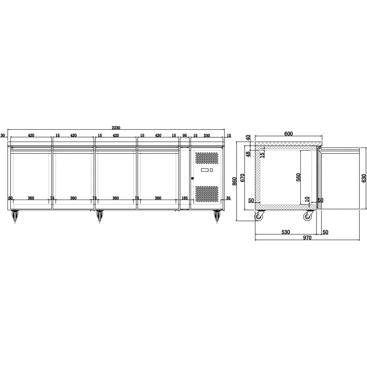Professional Refrigerated Counter 4 Doors Depth 600mm | Thsnack4100 Tn