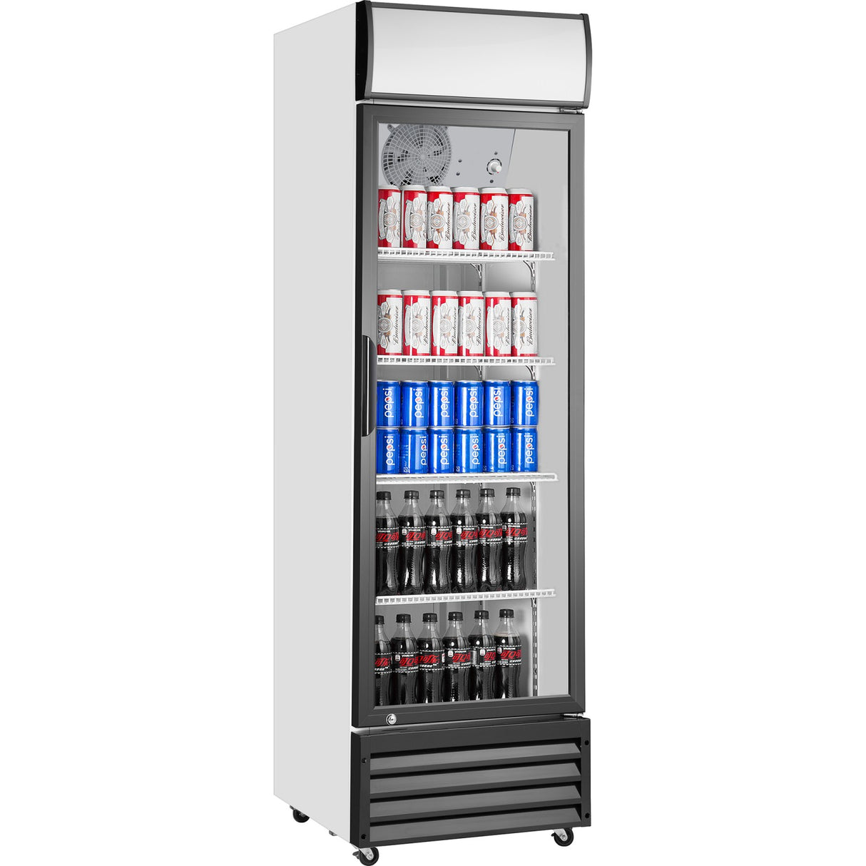 Commercial Upright Beverage Bottle Cooler 292 Litres Single Hinged Glass Door Black &Amp; White 578x605x1980mm | Ssh24