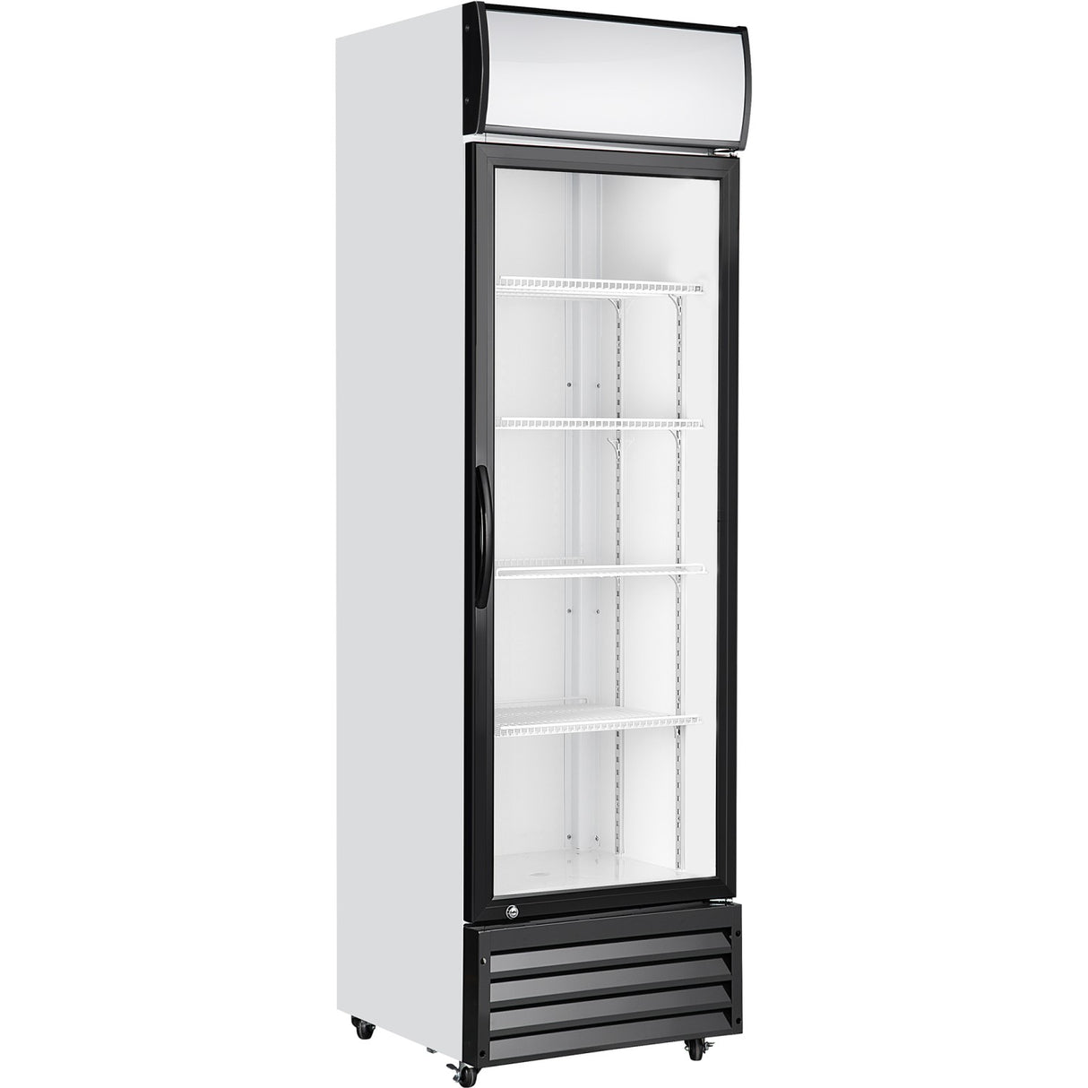Commercial Upright Beverage Bottle Cooler 335 Litres Single Hinged Glass Door Black &Amp; White 578x605x1980mm | Ssh26