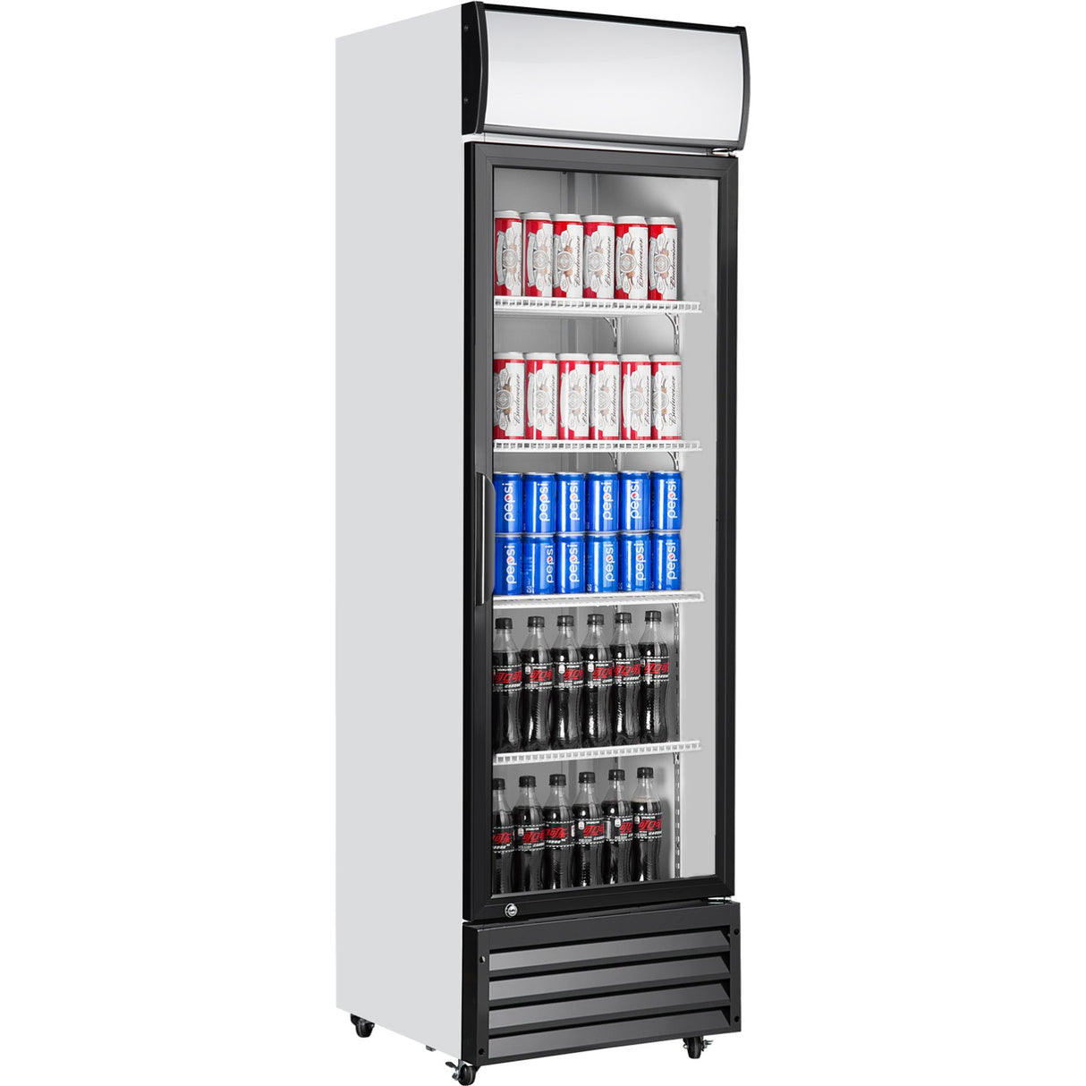 Commercial Upright Beverage Bottle Cooler 335 Litres Single Hinged Glass Door Black &Amp; White 578x605x1980mm | Ssh26