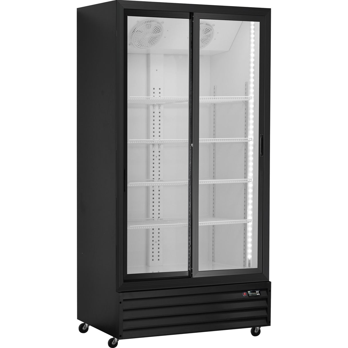 Commercial Upright Beverage Bottle Cooler 690 Litres Double Glass Door Black 1000x700x2023mm | Ssh40