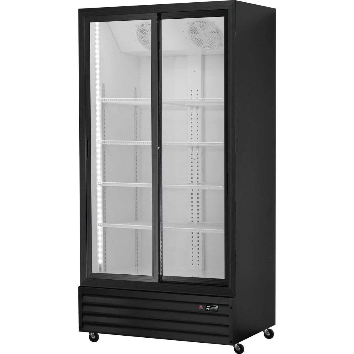 Commercial Upright Beverage Bottle Cooler 764 Litres Double Glass Door Black 1130x700x2023mm | Ssh42