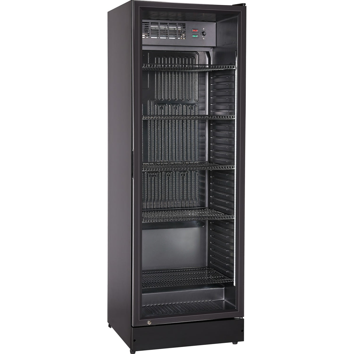 Commercial Upright Beverage Bottle Cooler 360 Litres Single Hinged Glass Door Black 600x620x1800mm | Ssh48