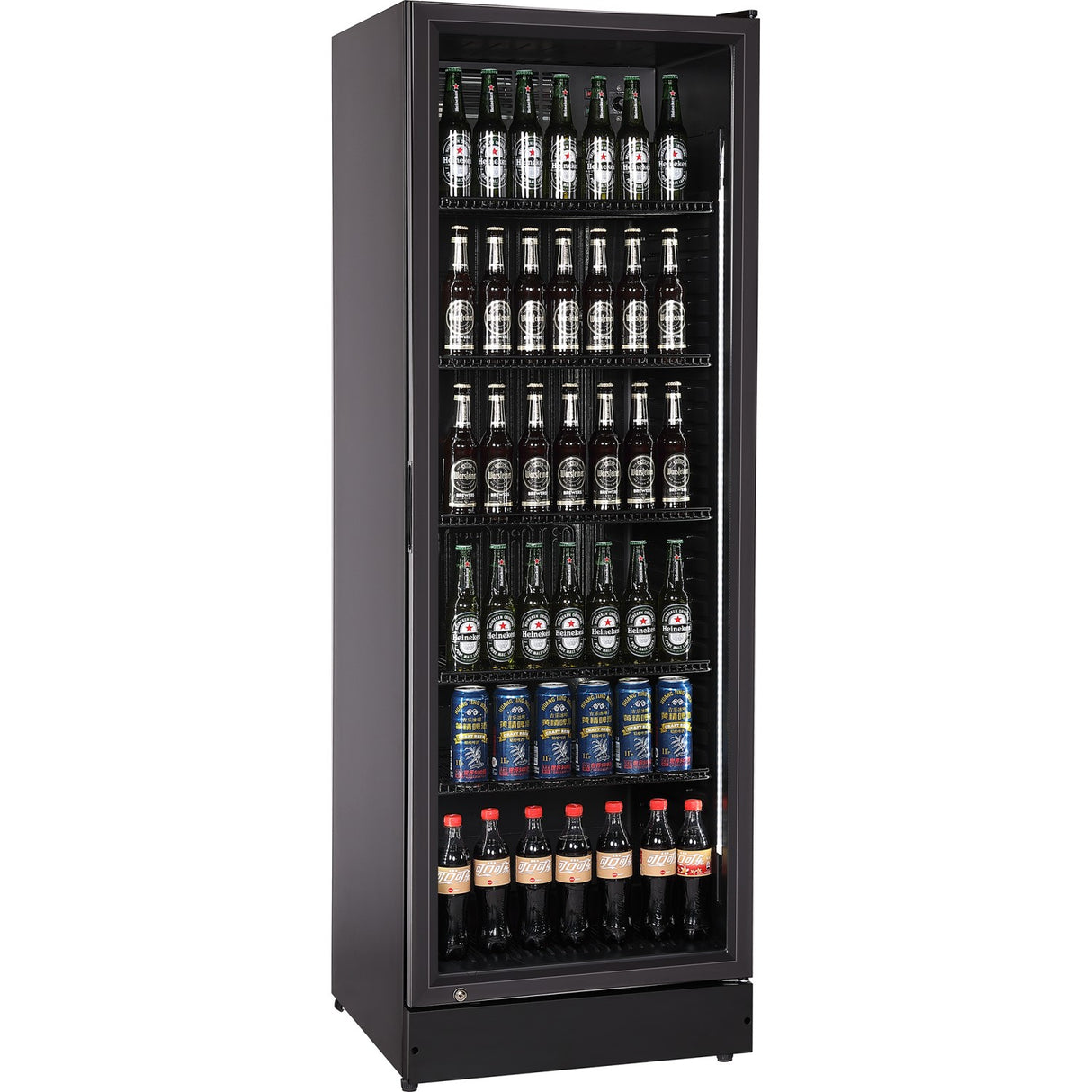 Commercial Upright Beverage Bottle Cooler 360 Litres Single Hinged Glass Door Black 600x620x1800mm | Ssh48